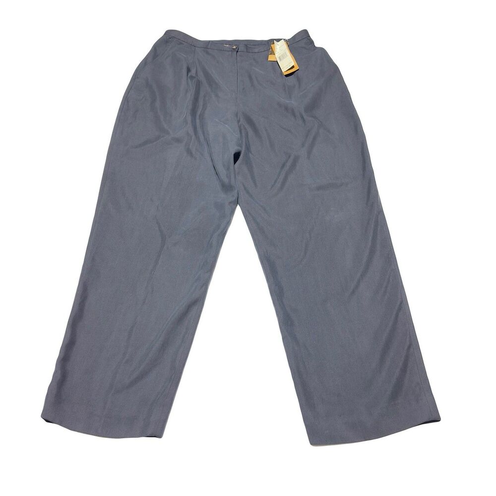 Finity Naturals 100% Silk Straight Leg Pants Women’s Size 2X Pleated Navy NWT